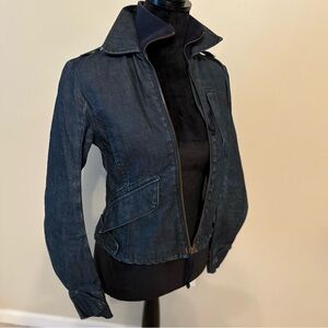 G-Star RAW Dark Wash Denim Utility Jacket Full Zip Moto Y2K Women’s Size Small